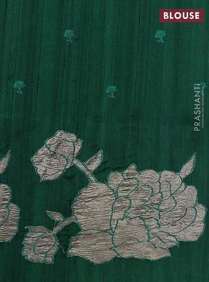 Bottle Green Semi Raw Silk Saree - Embroidery Work
