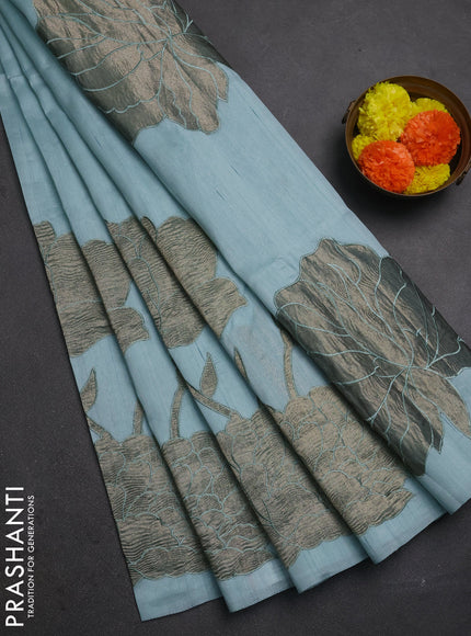 Pastel Blue Semi Raw Silk Saree - Embroidery Work