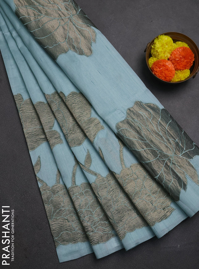 Pastel Blue Semi Raw Silk Saree - Embroidery Work