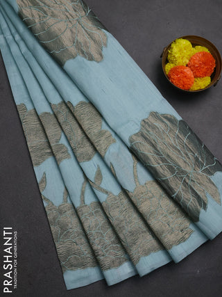 Pastel Blue Semi Raw Silk Saree - Embroidery Work
