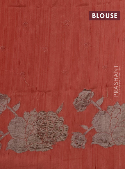 Dark Peach Semi Raw Silk Saree - Embroidery Work