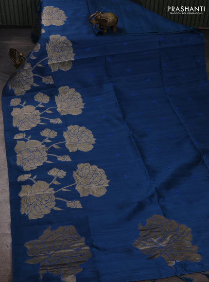 Peacock Blue Semi Raw Silk Saree - Embroidery Work