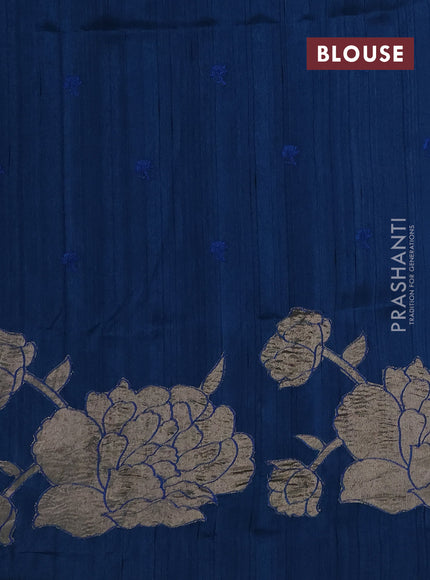 Peacock Blue Semi Raw Silk Saree - Embroidery Work
