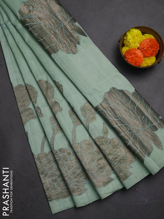 Pastel Green Semi Raw Silk Saree - Embroidery Work