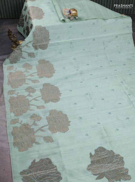 Pastel Green Semi Raw Silk Saree - Embroidery Work