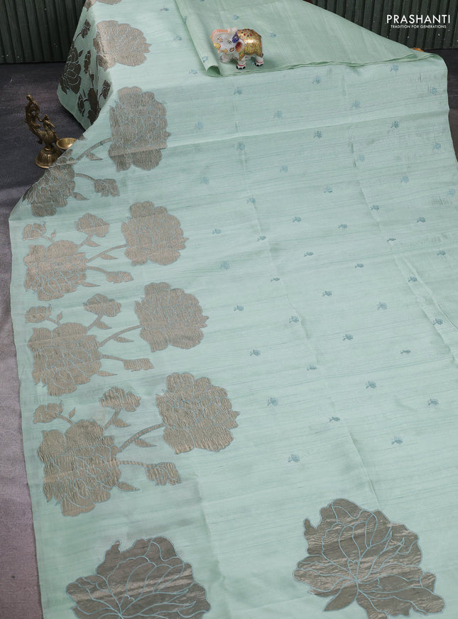 Pastel Green Semi Raw Silk Saree - Embroidery Work