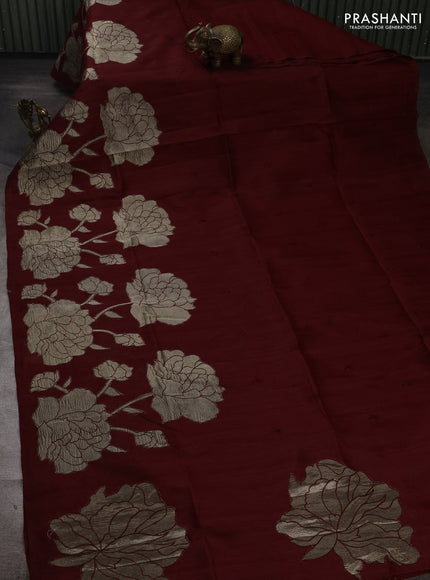 Deep Maroon Semi Raw Silk Saree - Embroidery Work