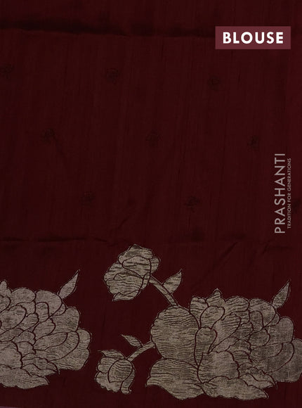 Deep Maroon Semi Raw Silk Saree - Embroidery Work