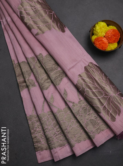 Pastel Pink Semi Raw Silk Saree - Embroidery Work