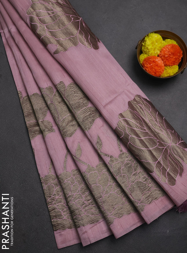 Pastel Pink Semi Raw Silk Saree - Embroidery Work