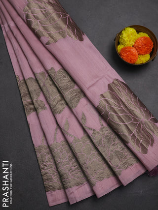 Pastel Pink Semi Raw Silk Saree - Embroidery Work