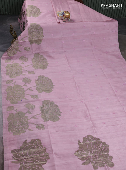 Pastel Pink Semi Raw Silk Saree - Embroidery Work