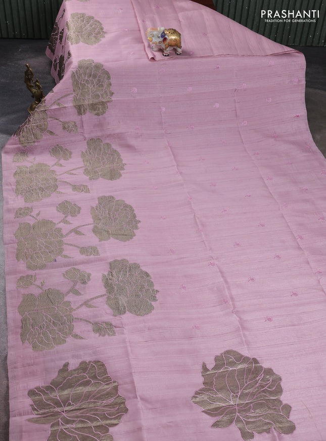 Pastel Pink Semi Raw Silk Saree - Embroidery Work
