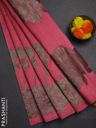 Peach Pink Semi Raw Silk Saree - Embroidery Work