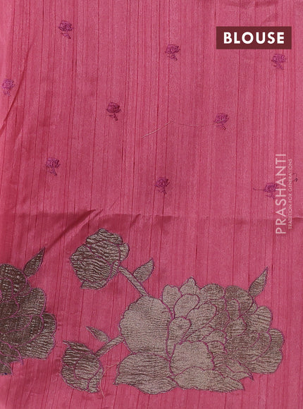 Peach Pink Semi Raw Silk Saree - Embroidery Work