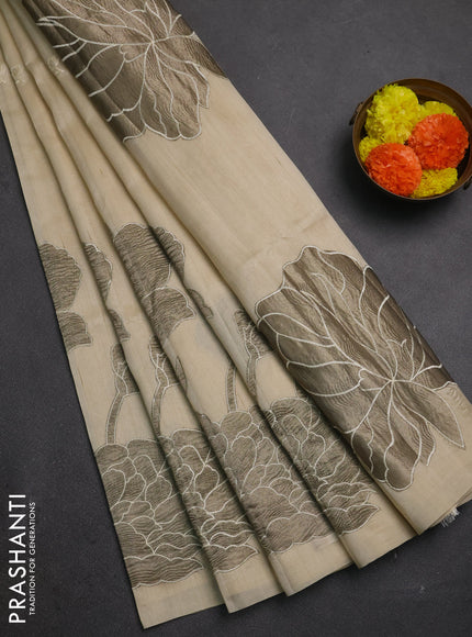 Beige Semi Raw Silk Saree - Embroidery Work