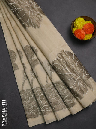 Beige Semi Raw Silk Saree - Embroidery Work
