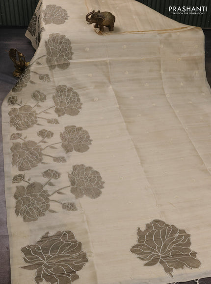 Beige Semi Raw Silk Saree - Embroidery Work
