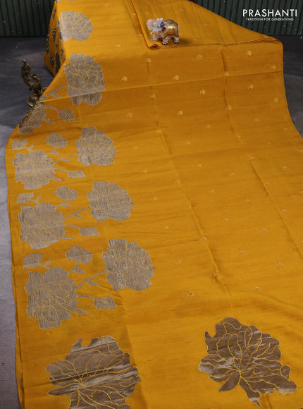 Mustard Yellow Semi Raw Silk Saree - Embroidery Work