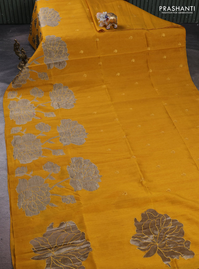 Mustard Yellow Semi Raw Silk Saree - Embroidery Work