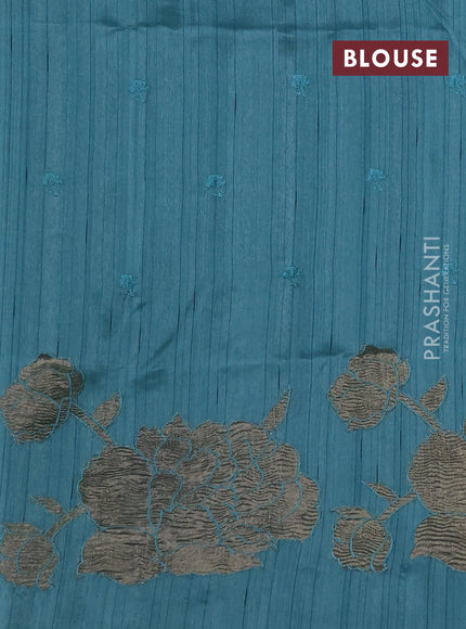Teal Blue Semi Raw Silk Saree - Embroidery Work