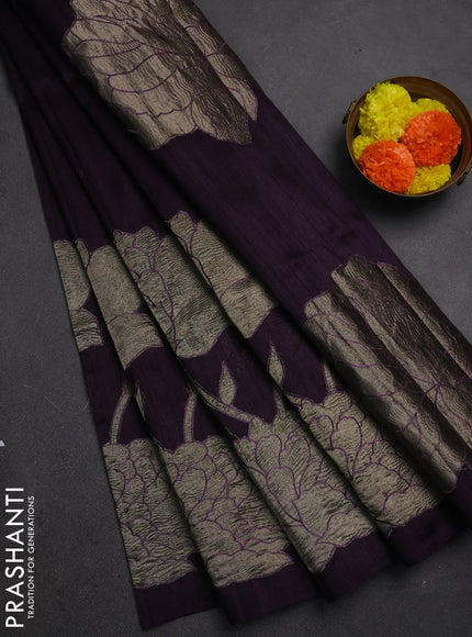 Deep Purple Semi Raw Silk Saree - Embroidery Work