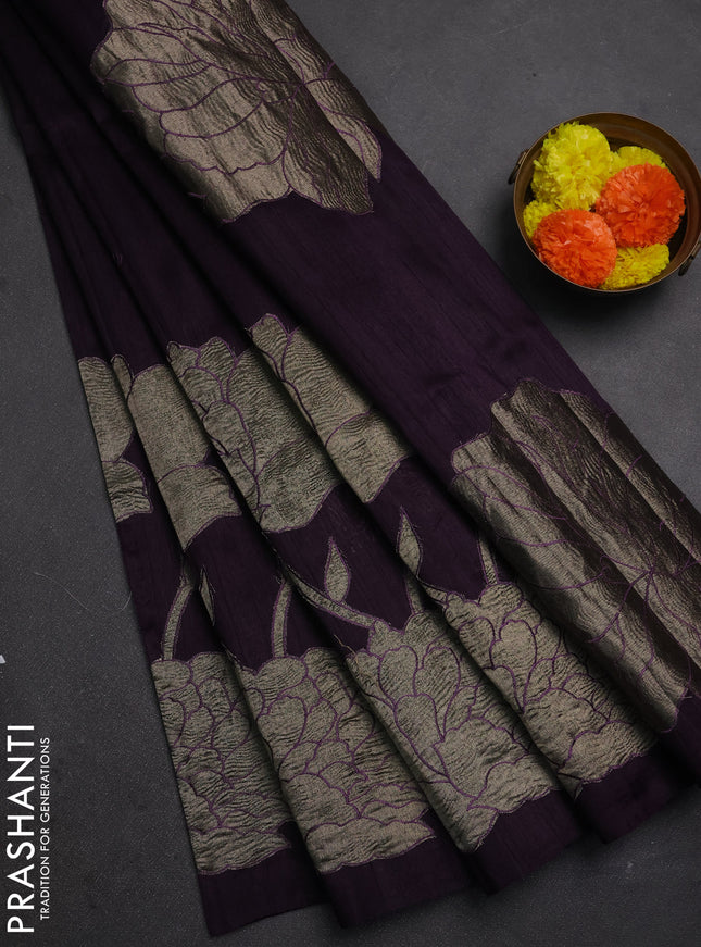 Deep Purple Semi Raw Silk Saree - Embroidery Work