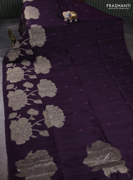 Deep Purple Semi Raw Silk Saree - Embroidery Work