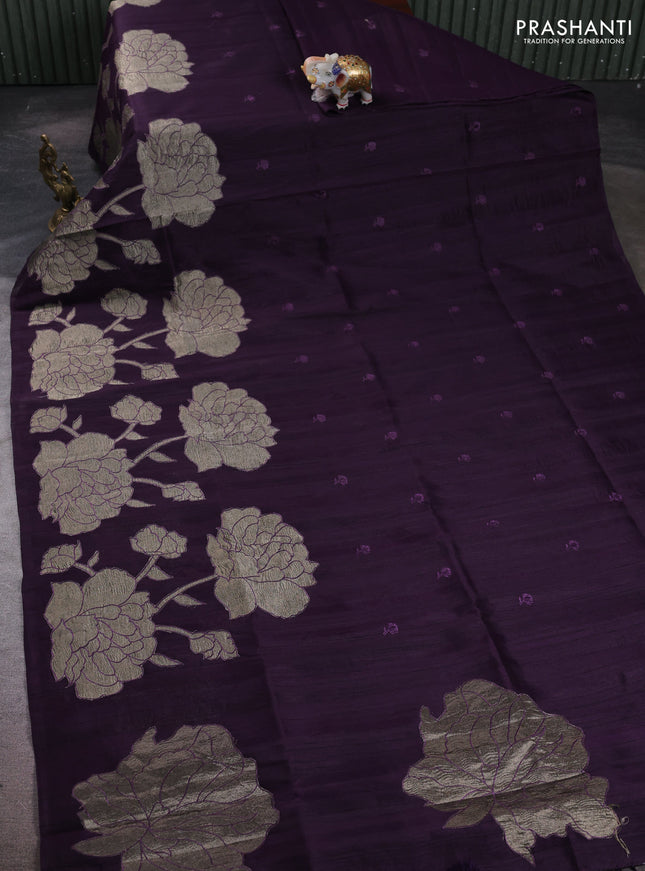 Deep Purple Semi Raw Silk Saree - Embroidery Work