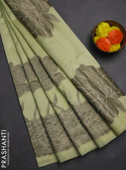 Pista Green Semi Raw Silk Saree - Embroidery Work
