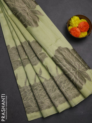 Pista Green Semi Raw Silk Saree - Embroidery Work