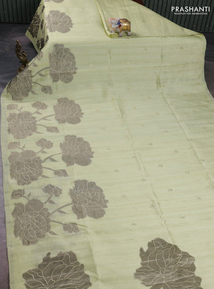 Pista Green Semi Raw Silk Saree - Embroidery Work