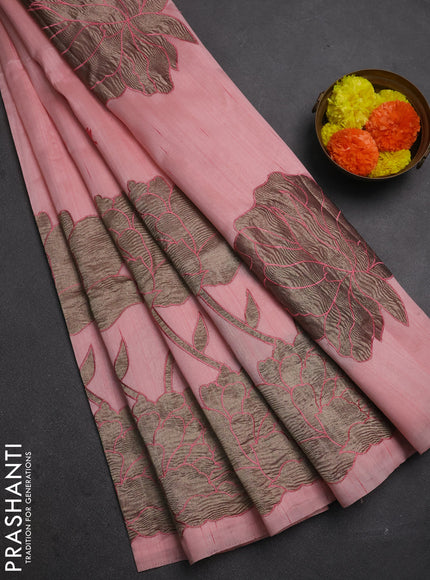 Peach Shade Semi Raw Silk Saree - Embroidery Work