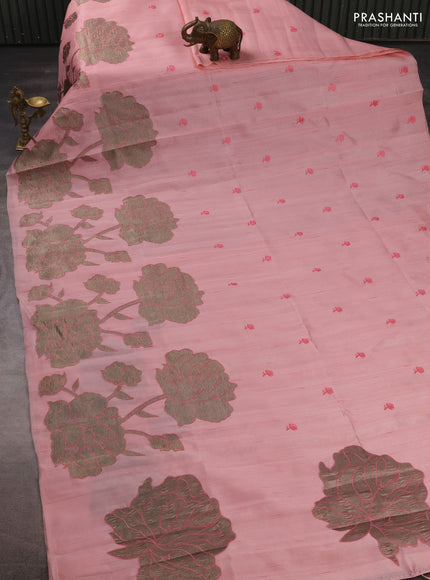 Peach Shade Semi Raw Silk Saree - Embroidery Work
