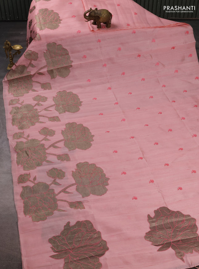 Peach Shade Semi Raw Silk Saree - Embroidery Work