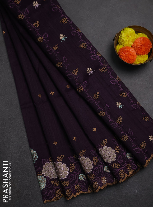 Deep Purple Semi Raw Silk Saree - Embroidery Work
