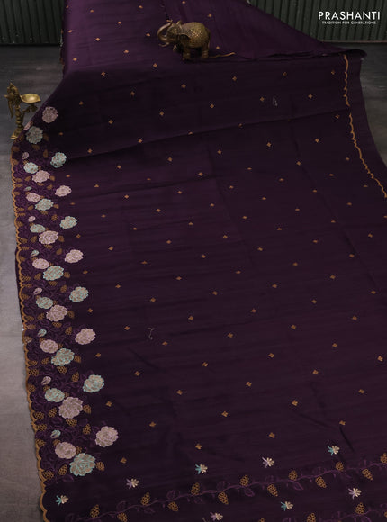 Deep Purple Semi Raw Silk Saree - Embroidery Work