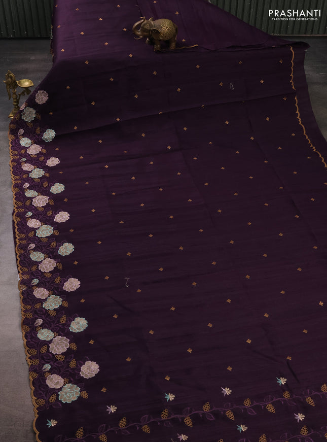Deep Purple Semi Raw Silk Saree - Embroidery Work