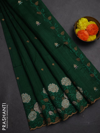 Bottle Green Semi Raw Silk Saree - Embroidery Work