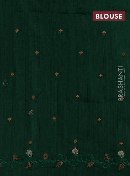 Bottle Green Semi Raw Silk Saree - Embroidery Work