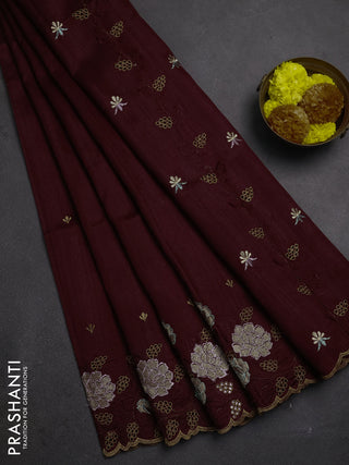 Deep Maroon Semi Raw Silk Saree - Embroidery Work