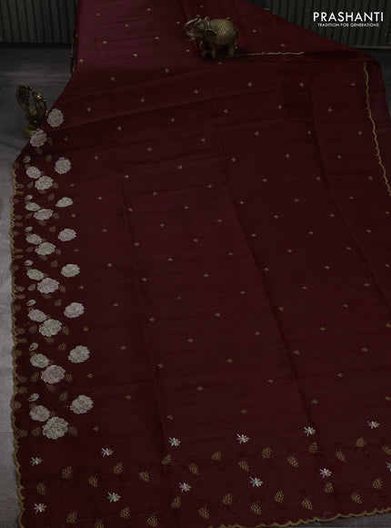 Deep Maroon Semi Raw Silk Saree - Embroidery Work