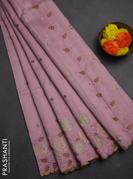 Pastel Pink Semi Raw Silk Saree - Embroidery Work