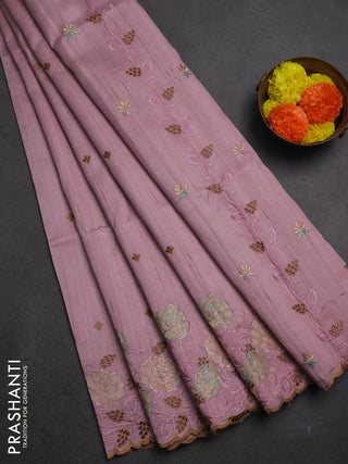 Pastel Pink Semi Raw Silk Saree - Embroidery Work