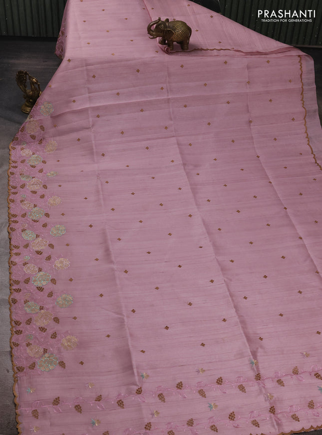 Pastel Pink Semi Raw Silk Saree - Embroidery Work
