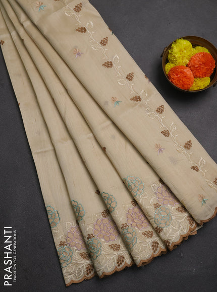 Beige Semi Raw Silk Saree - Embroidery Work