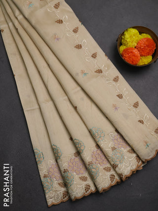 Beige Semi Raw Silk Saree - Embroidery Work