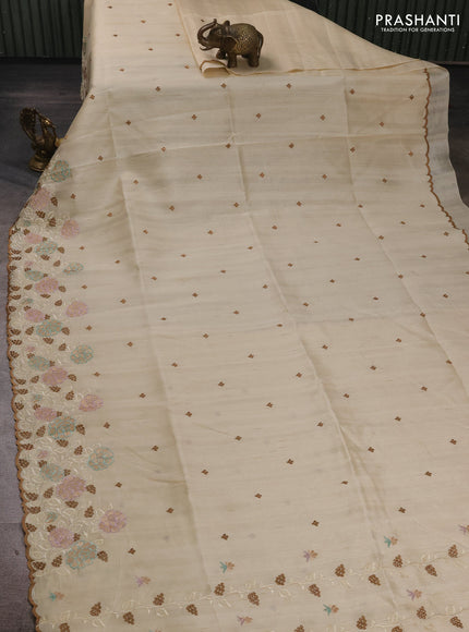 Beige Semi Raw Silk Saree - Embroidery Work