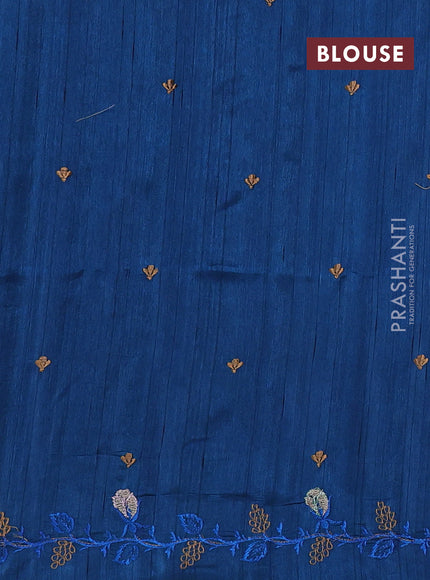 Peacock Blue Semi Raw Silk Saree - Embroidery Work