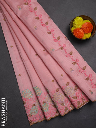 Peach Shade Semi Raw Silk Saree - Embroidery Work